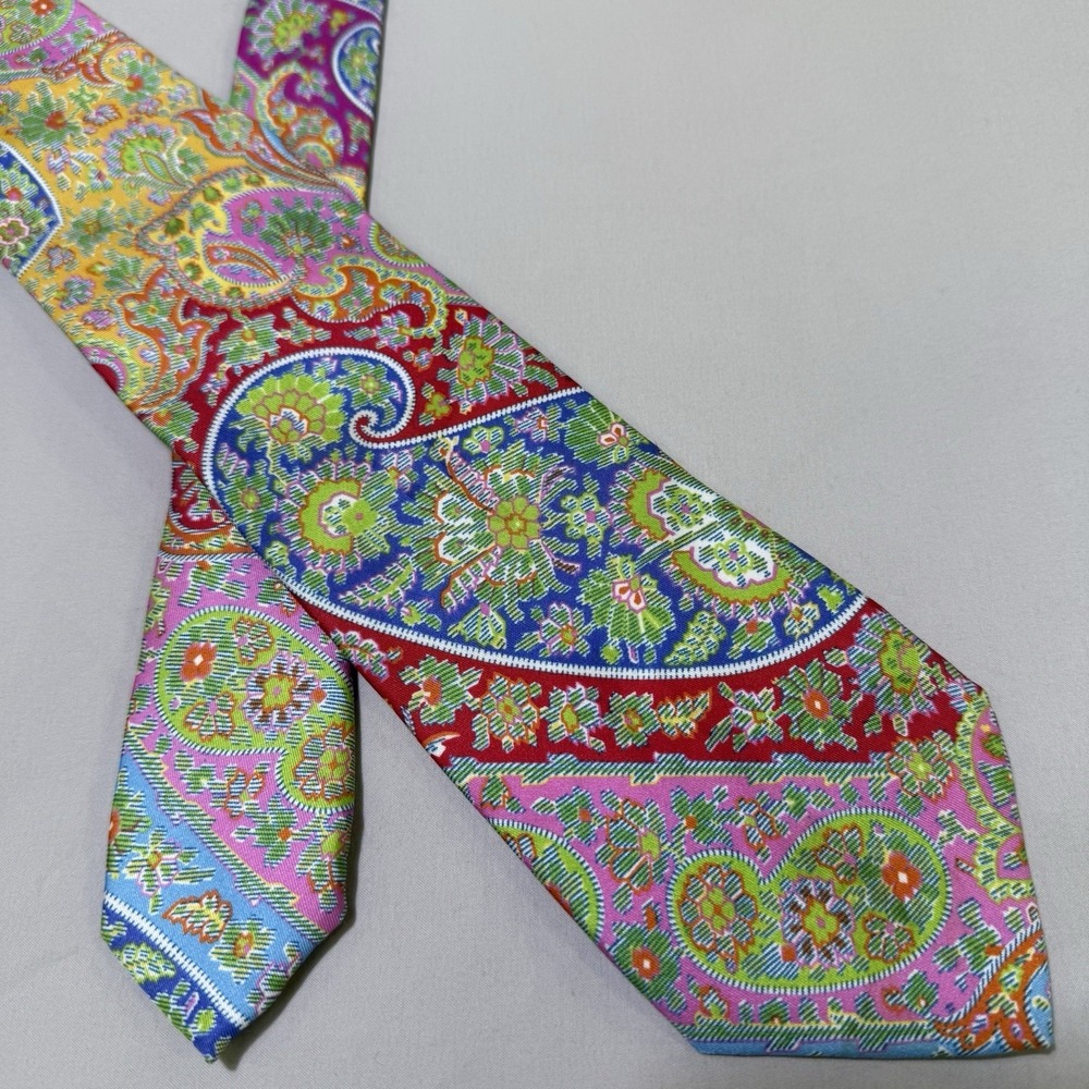 Ralph Lauren Purple Label Tie Made in Italy 100% Silk‎ Paisley AOP Necktie 3.5"